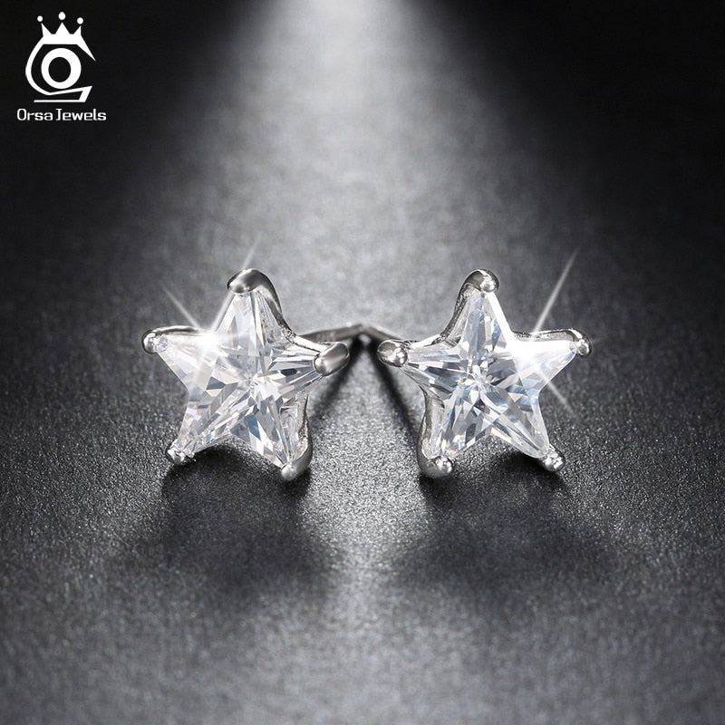 ORSA JEWELS 925 Sterling Silver r Stud Earrings 0.8ct Cubic Zircon Star