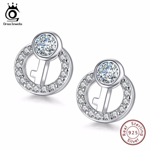 ORSA JEWELS 925 Sterling Silver  Stud Earrings Key Design