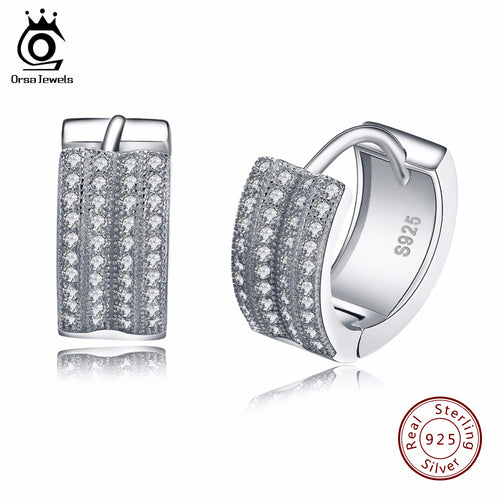 ORSA JEWELS  925 Sterling Silver Hoop Earrings 2 Row Austrian Cubic Zirconia