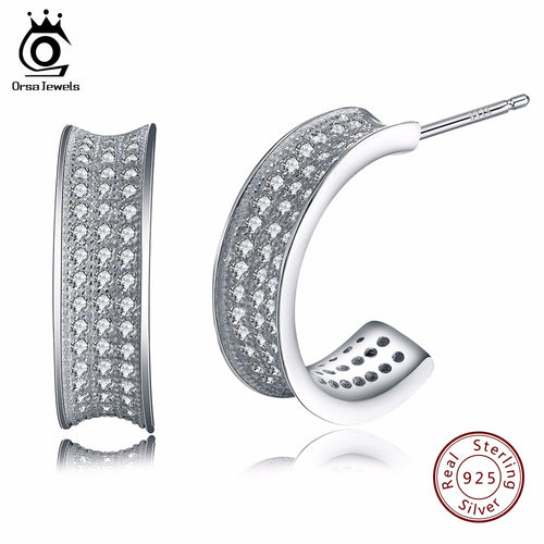 ORSA JEWELS  925 Sterling Silver Stud Earring 3 Row 96pcs Shiny Cubic Zirconia