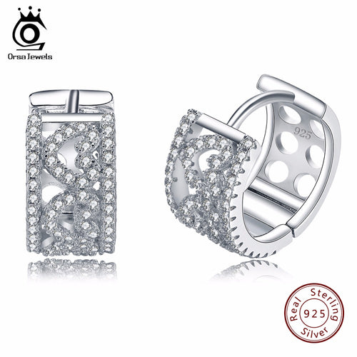 ORSA JEWELS  925 Sterling Silver Hoop Earrings Heart Shape