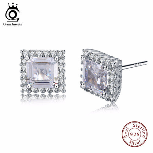 ORSA JEWELS 925 Sterling Silver Stud Earrings  1 Carat Big Shiny Austrian Cubic Zirconia
