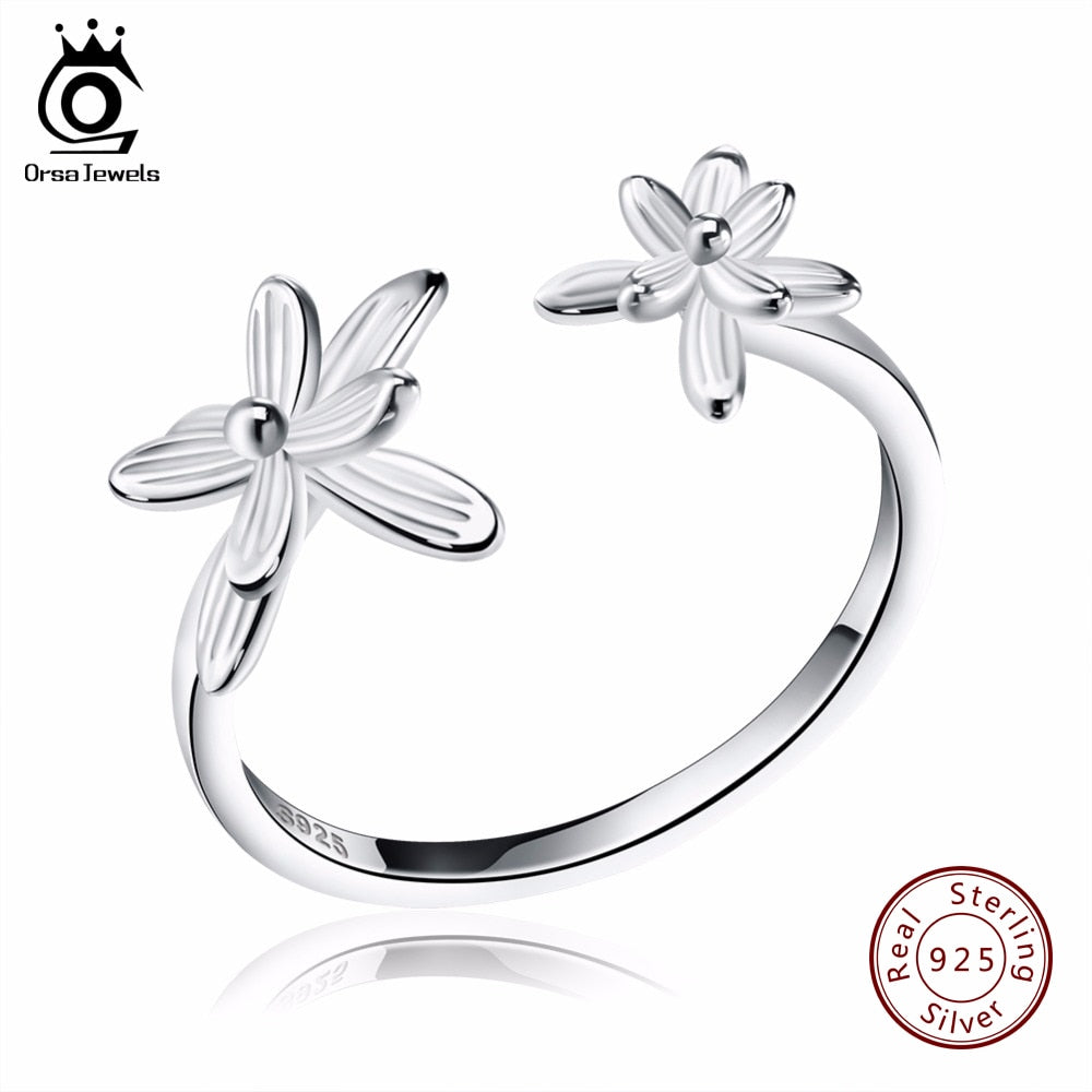 ORSA JEWELS Solid 925 Sterling Silver Rings Adjustable Cute Flower