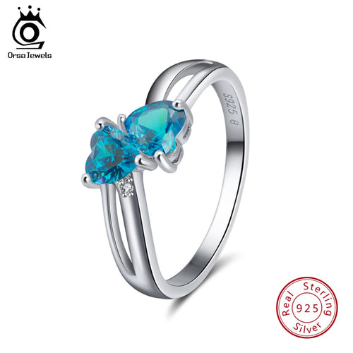 ORSA JEWELS 925 Sterling Silver Women Rings Romantic Double Heart Design