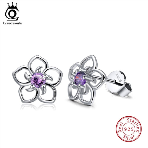 ORSA JEWELS 925 Sterling Silver Stud Earrings Flower Shape