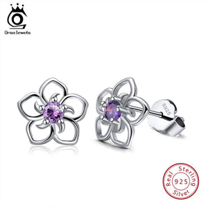 ORSA JEWELS 925 Sterling Silver Stud Earrings Flower Shape