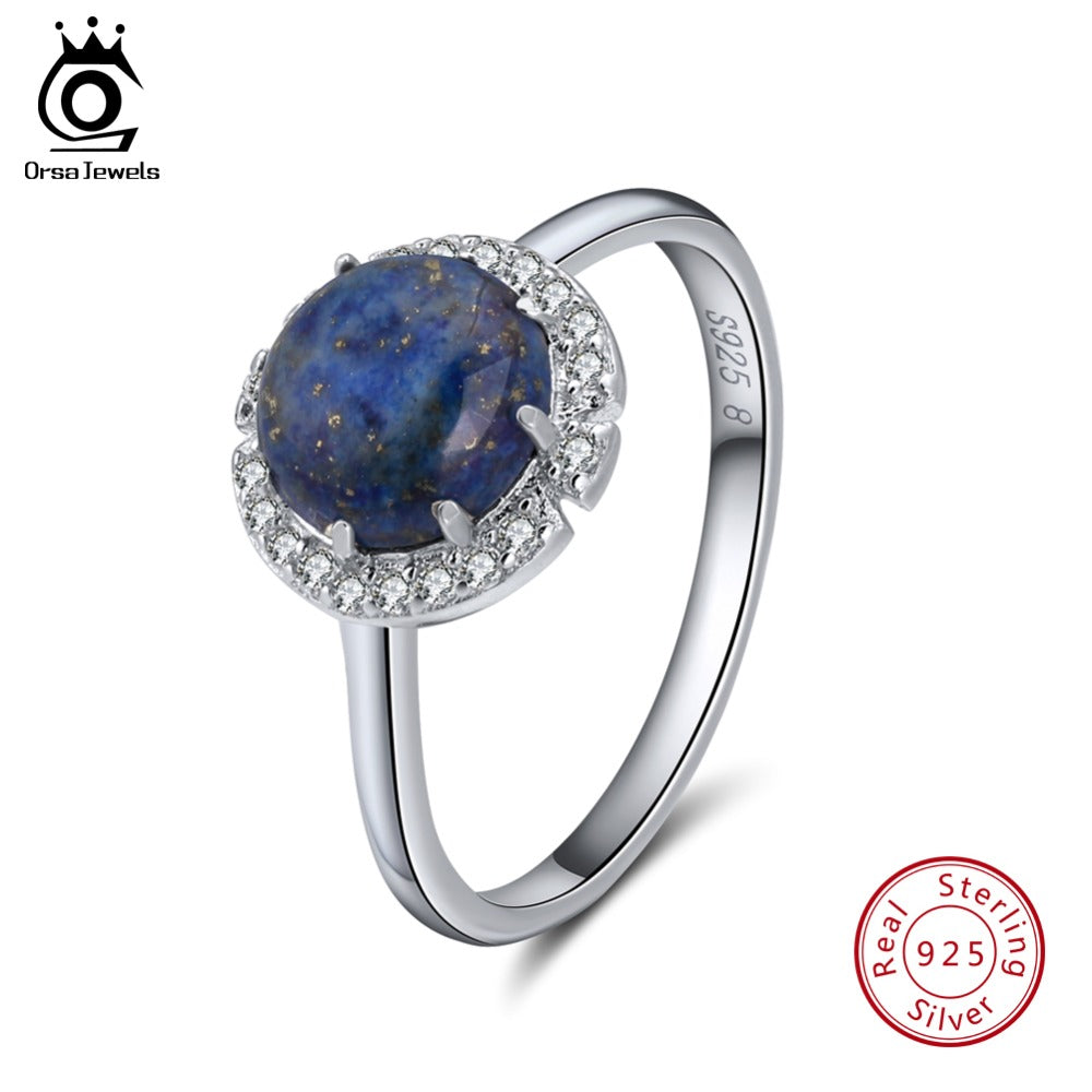 ORSA JEWELS  925 Sterling Silver Rings Lapis Lazuli Pave Setting