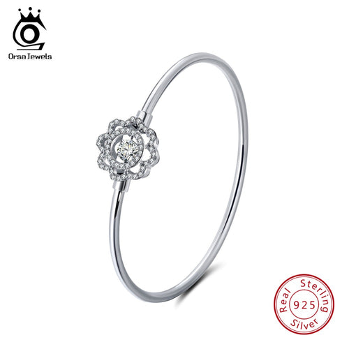 ORSA JEWELS 925 Sterling Silver  Bracelet Bangle Cute Flower Shape