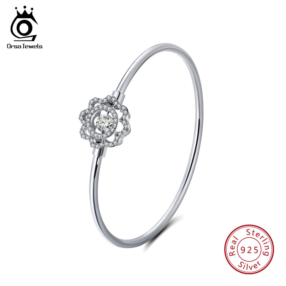 ORSA JEWELS 925 Sterling Silver  Bracelet Bangle Cute Flower Shape