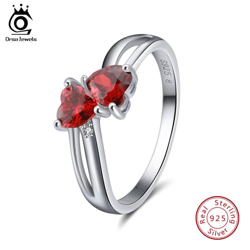 ORSA JEWELS 925 Sterling Silver  Ring Double Heart Shape
