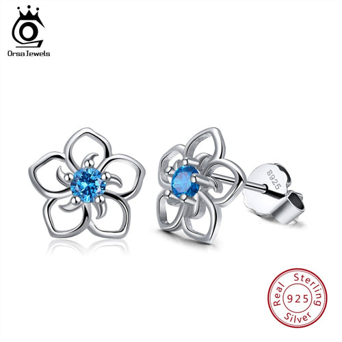 ORSA JEWELS  925 Sterling Silver Stud Earrings Flower Shape Design
