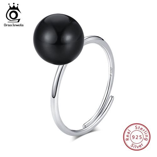 ORSA JEWELS Real 925 Sterling Silver  Simulated- Black Pearl