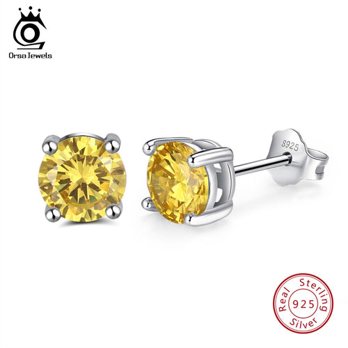 ORSA JEWELS  925 Sterling Silver Stud Earring Yellow Cubic Zircon