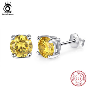 ORSA JEWELS  925 Sterling Silver Stud Earring Yellow Cubic Zircon