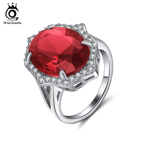 ORSA JEWELS Rings  Big Red Oval Crystal AAA Shiny Cubic Zircon
