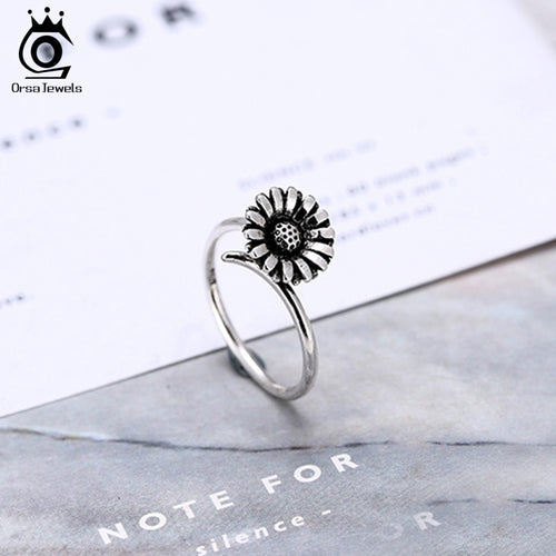 ORSA JEWELS Real  925 Sterling Silver Ring Women Daisy Shape Vintage