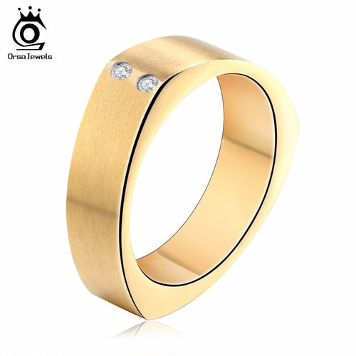 ORSA JEWELS 316 Stainless Steel Rings  2 Pcs Shiny Crystal
