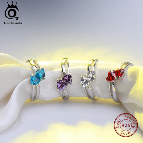 ORSA JEWELS  925 Sterling Silver Ring Double Kiss Heart Shape
