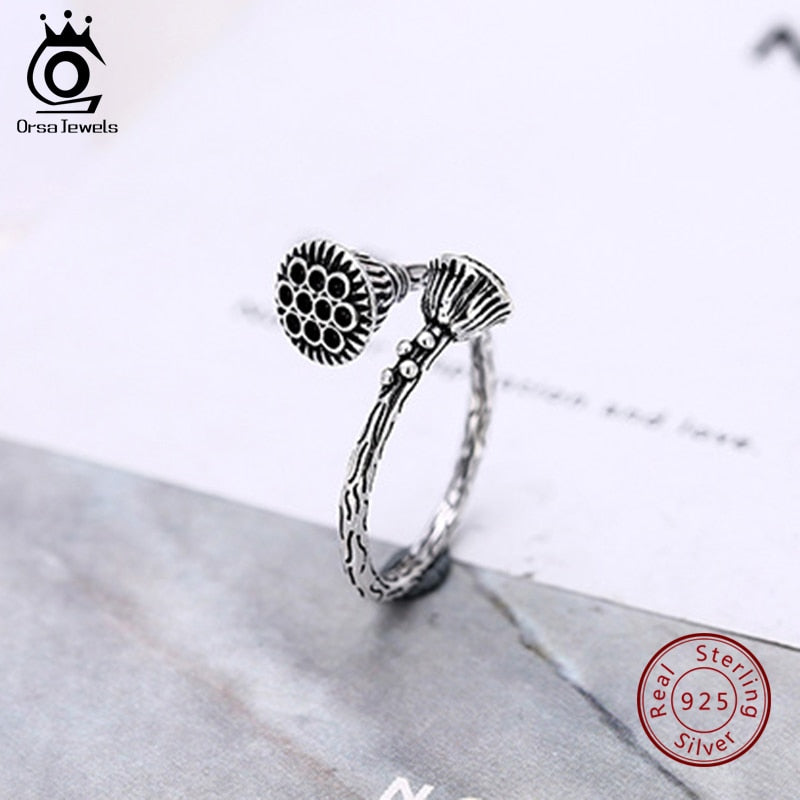 ORSA JEWELS  925 Sterling Silver Rings For Women Charm Lotus Flower