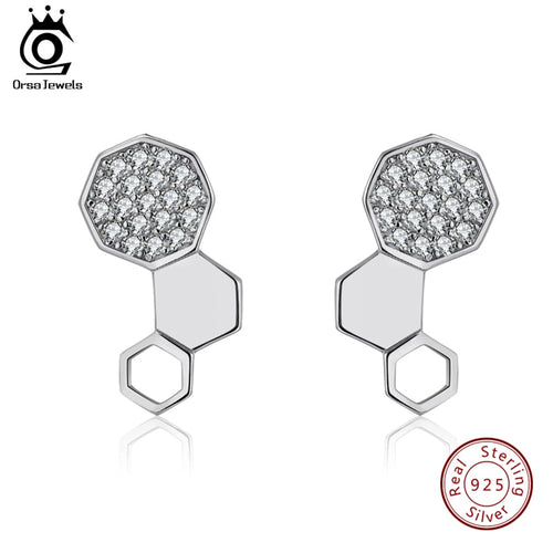 ORSA JEWELS 925  Sterling Silver Stud Earrings Creative Honeycomb