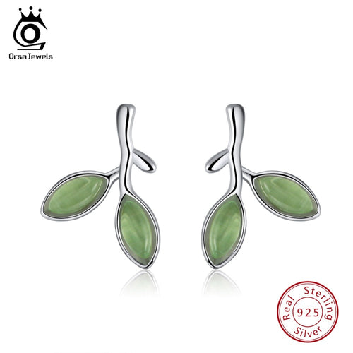 ORSA JEWELS 925 Sterling Silver Stud Earrings Leaf Bud Shape