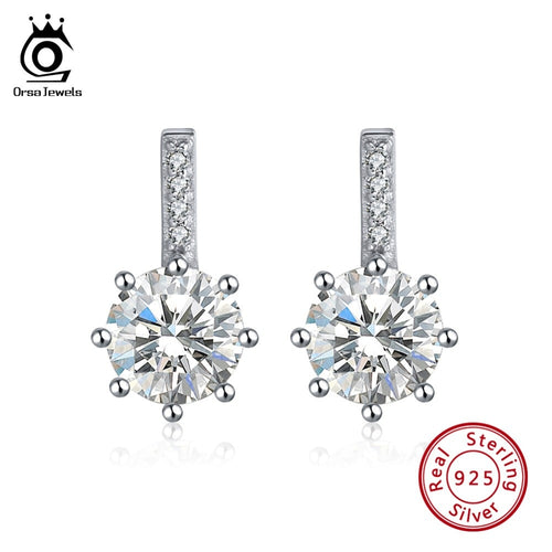 ORSA JEWELS 925 Sterling Silver  Stud Earrings Round Big Zircon