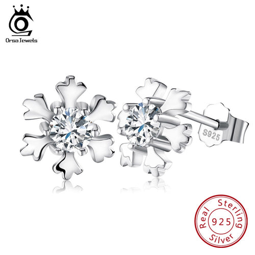 ORSA JEWELS  925 Sterling Silver Stud  Earrings Snowflake