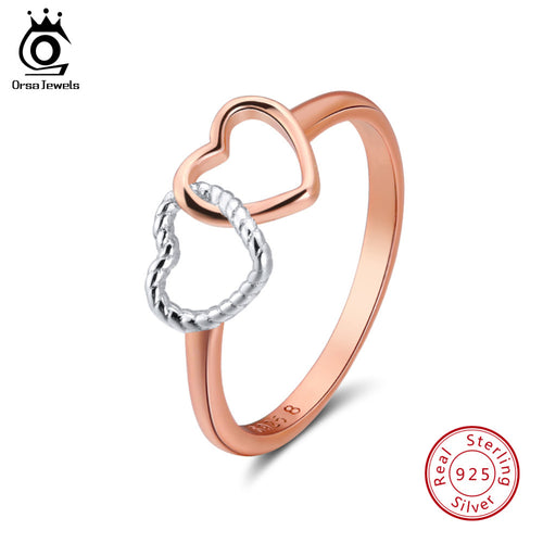 ORSA JEWELS Real 925 Sterling Silver Rings Unique Double Heart Design