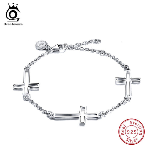 ORSA JEWELS 925 Sterling Silver Bracelets Unique Hollow Cross Shape