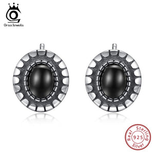 ORSA JEWELS 925 Sterling Silver Stud Earrings Obsidian Gun Black