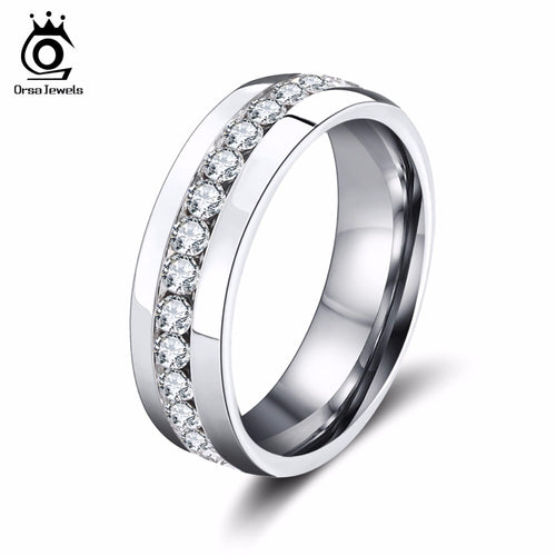 ORSA JEWELS 316 Stainless Steel Rings Clear Rhinestone