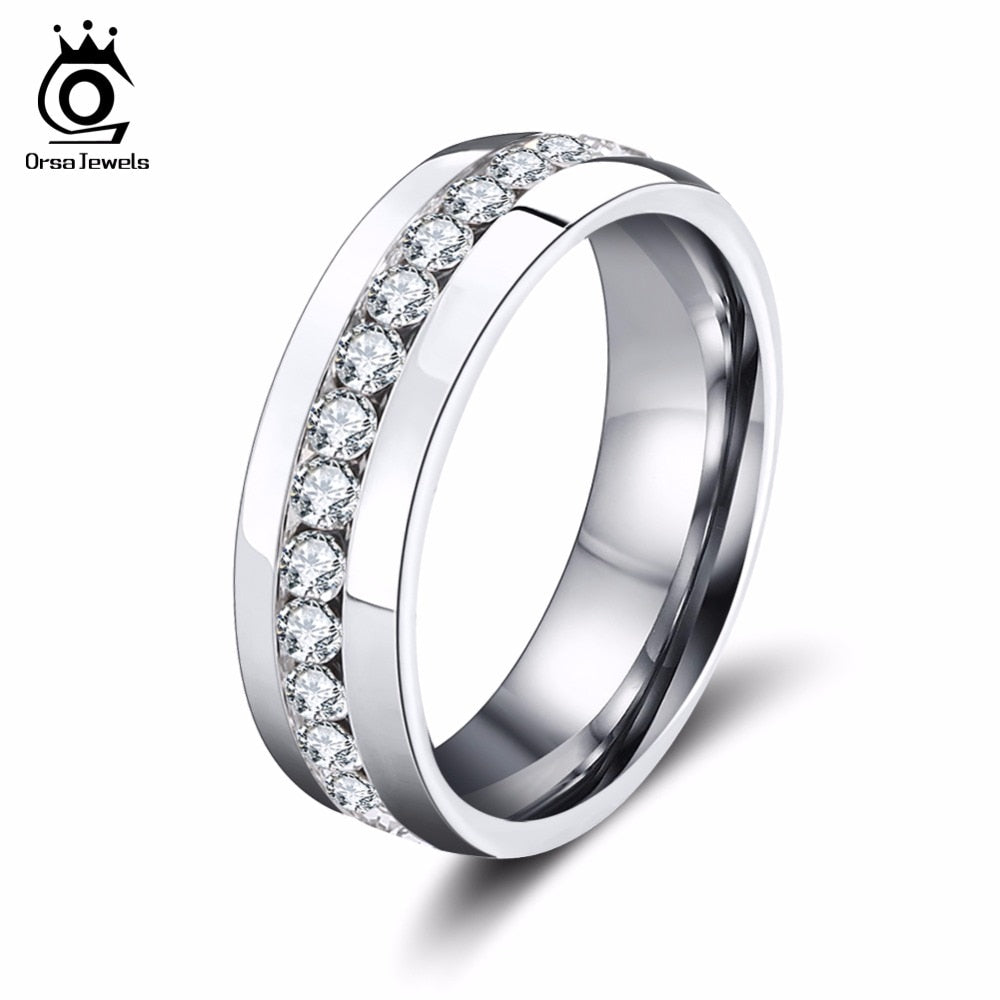 ORSA JEWELS 316 Stainless Steel Rings Clear Rhinestone