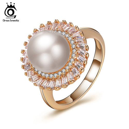 ORSA JEWELS Rings AAA Cubic Zircon Simple Round Shape  Pearl