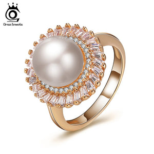 ORSA JEWELS Rings AAA Cubic Zircon Simple Round Shape  Pearl
