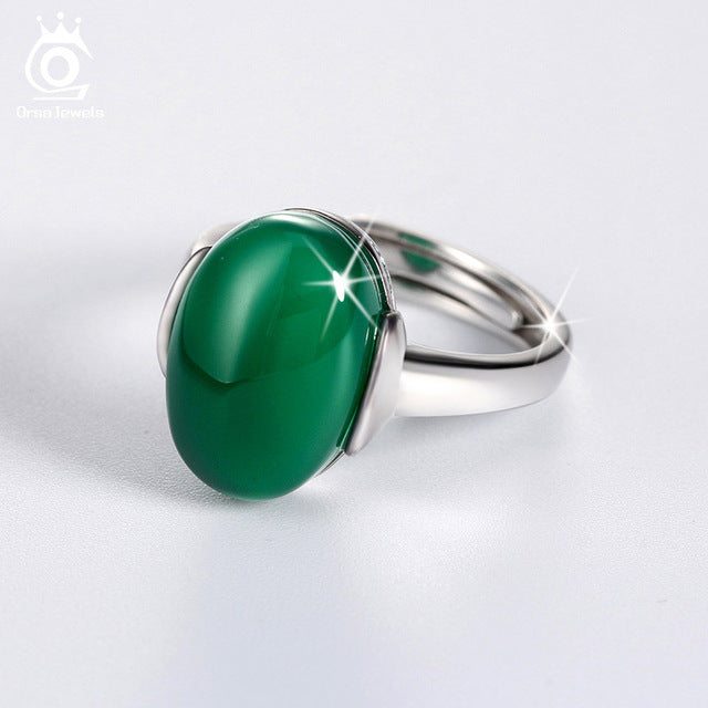 ORSA JEWELS 925 Sterling Silver Ring Big Green/Red Natural Stone