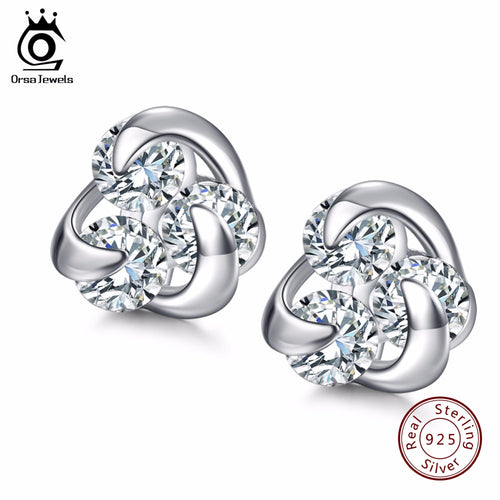 ORSA JEWELS  925  Sterling Silver Stud Earrings Romantic Flower Design