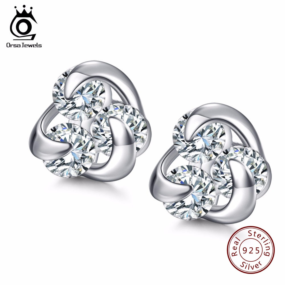 ORSA JEWELS  925  Sterling Silver Stud Earrings Romantic Flower Design