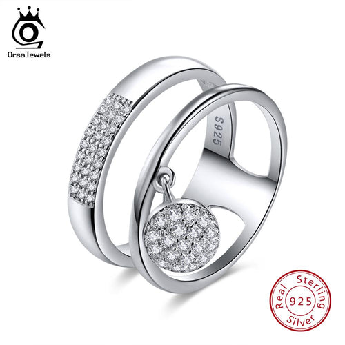 ORSA JEWELS  925 Sterling Silver  Ring Shiny Cubic Zircon Pave Setting