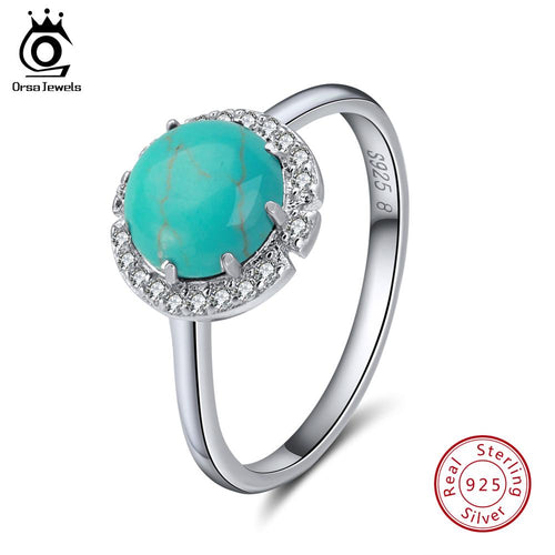 ORSA JEWELS 925 Sterling Silver Ring Turquoises Pave Setting