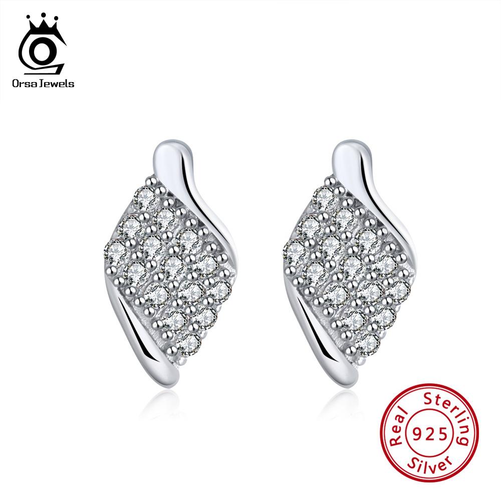 ORSA JEWELS  925 Sterling Silver Stud Earrings Cute Leaf Shape