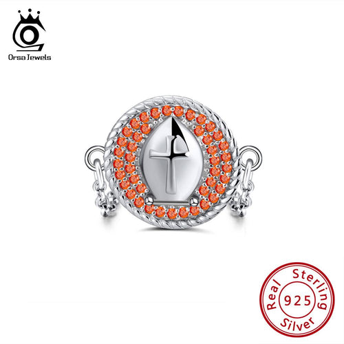 ORSA JEWELS 925 Sterling Silver Rings Red Zircon Chess Bishop Design