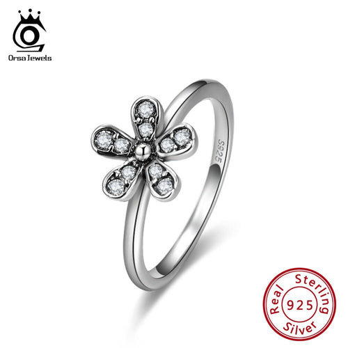 ORSA JEWELS  925 Sterling Silver Flower Shape With Black