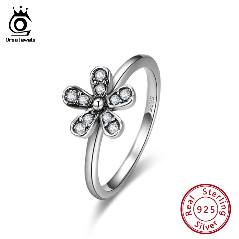 ORSA JEWELS  925 Sterling Silver Flower Shape With Black