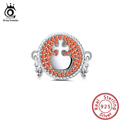 ORSA JEWELS Solid 925 Sterling Silver Ring  Orange CZ Chess King Model