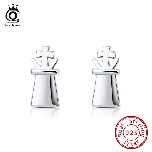 ORSA JEWELS  925 Sterling Silver Stud Earrings International Chess