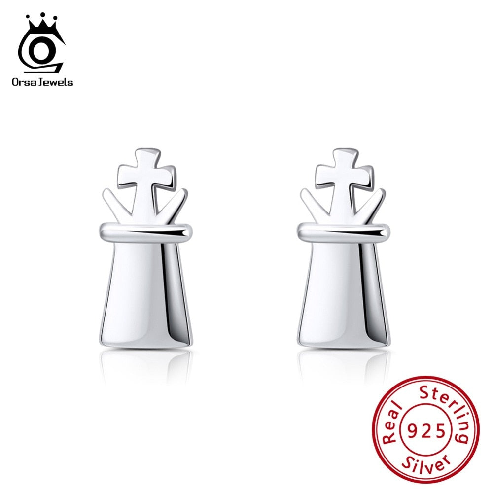 ORSA JEWELS  925 Sterling Silver Stud Earrings International Chess