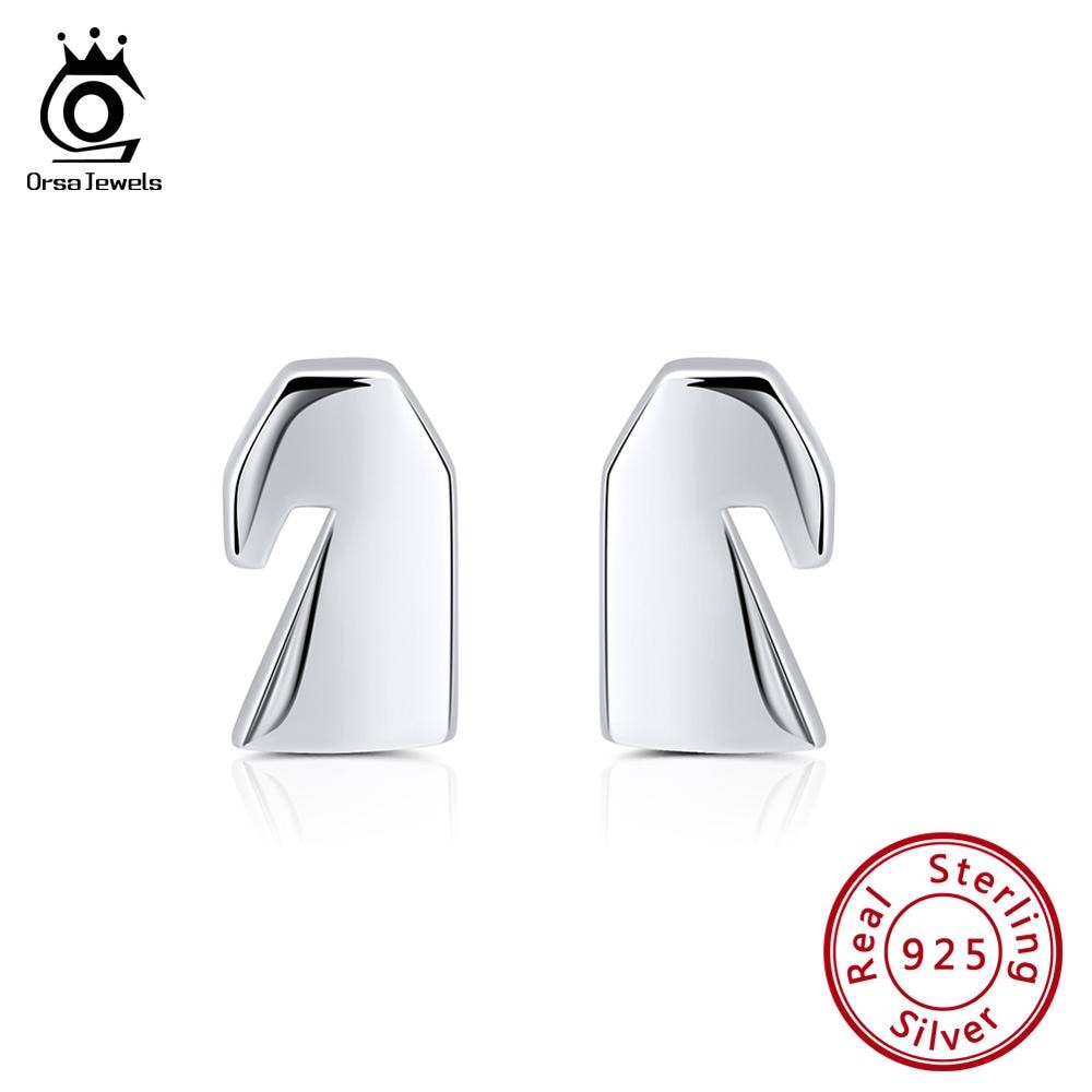 ORSA JEWELS  925 Sterling Silver Female Stud Earrings Horse Chess Style