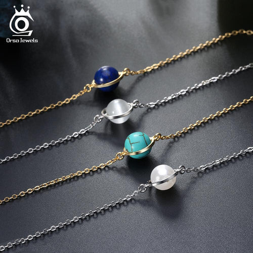 ORSA JEWELS 925 Women Sterling Silver Bracelets Natural Stone Vintage Style